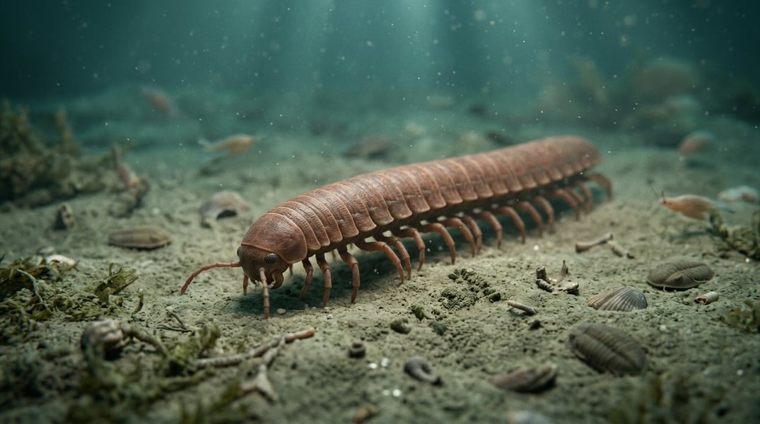 Fossil of Waukartus muscularis preserved in Silurian rock formation