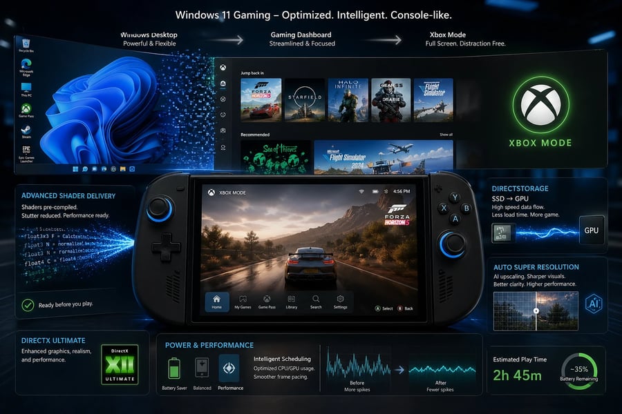 Xbox dashboard interface on Windows 11 PC with controller navigation