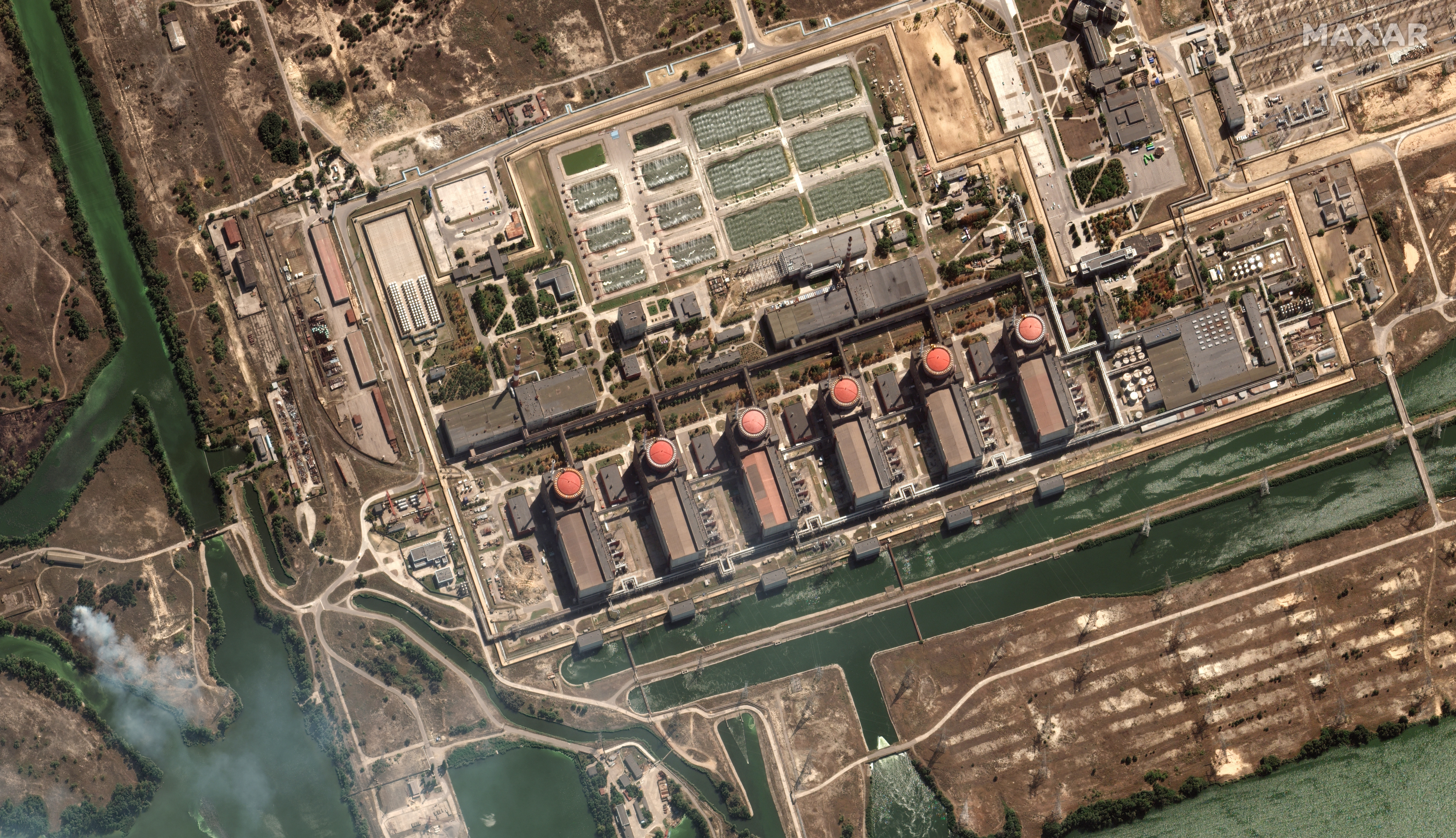 Aerial satellite view of Zaporizhzhia Nuclear Power Plant in Ukraine
