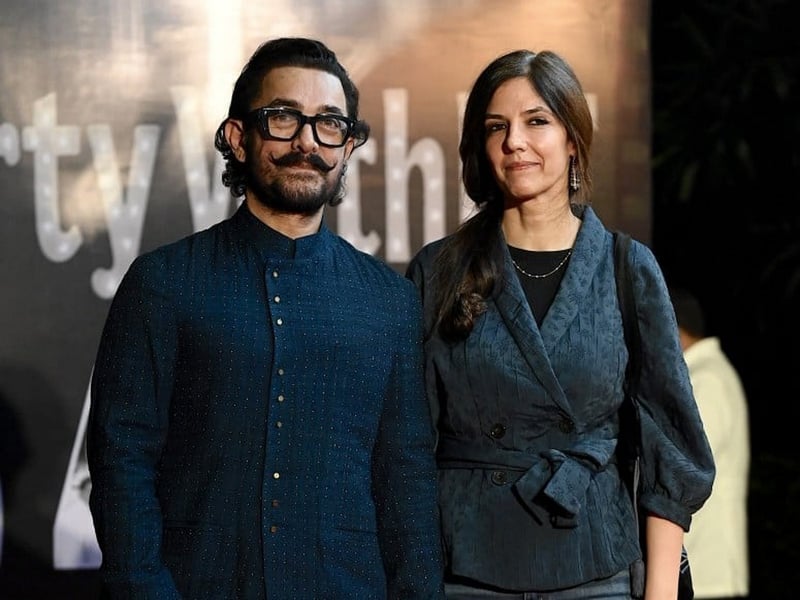 Aamir Khan with Gauri Spratt, whom he will marry on July 5, at an industry event in Mumbai in January