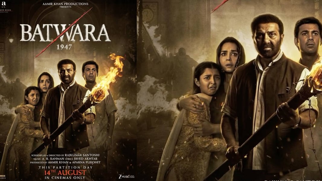 Batwara 1947 motion poster featuring the cast of the Rajkumar Santoshi directed Partition drama