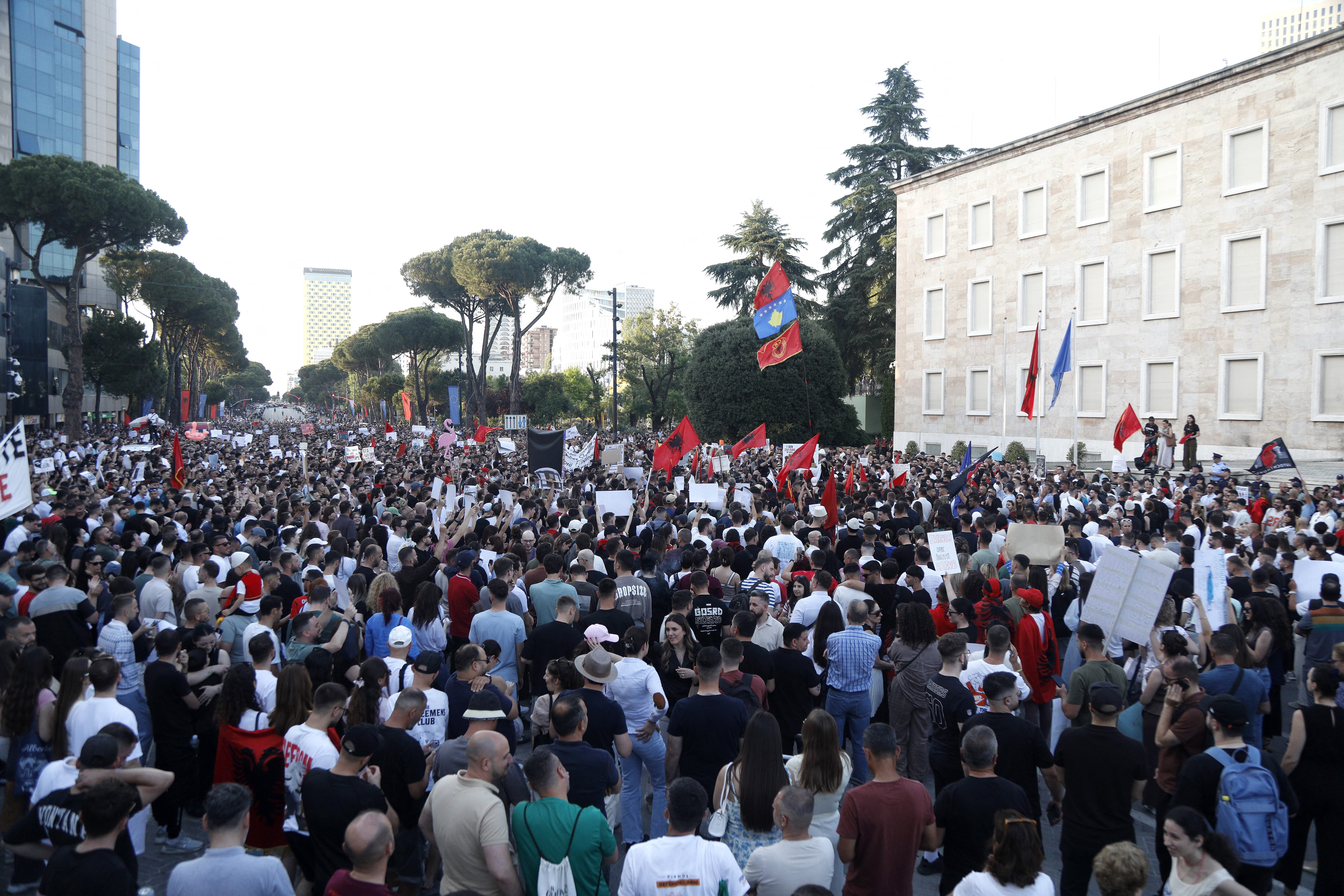 Protesters in Tirana, Albania rally against the Kushner-linked Sazan Island resort project