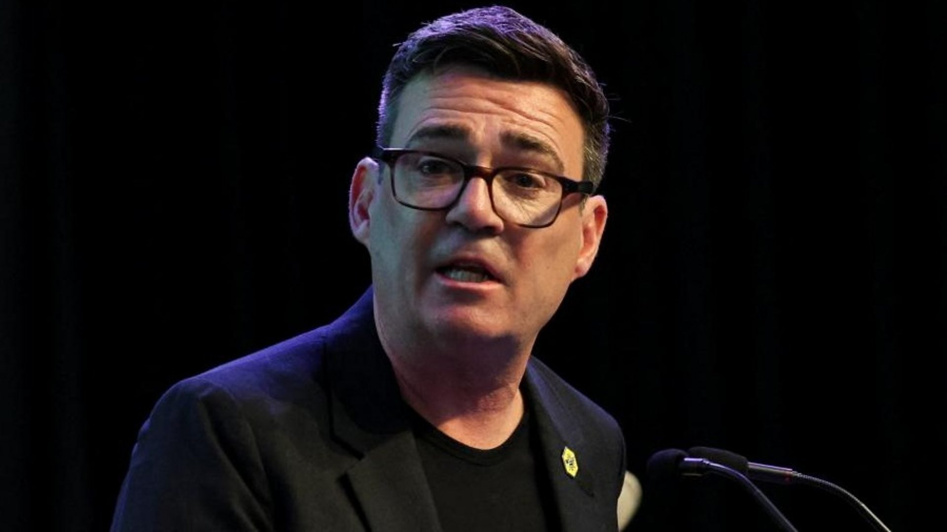 Andy Burnham speaking at the People's History Museum in Manchester during his Labour leadership campaign speech, June 2026