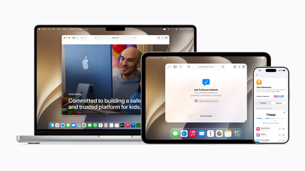 Apple iOS 27 child safety and parental controls interface shown on iPhone and iPad at WWDC 2026