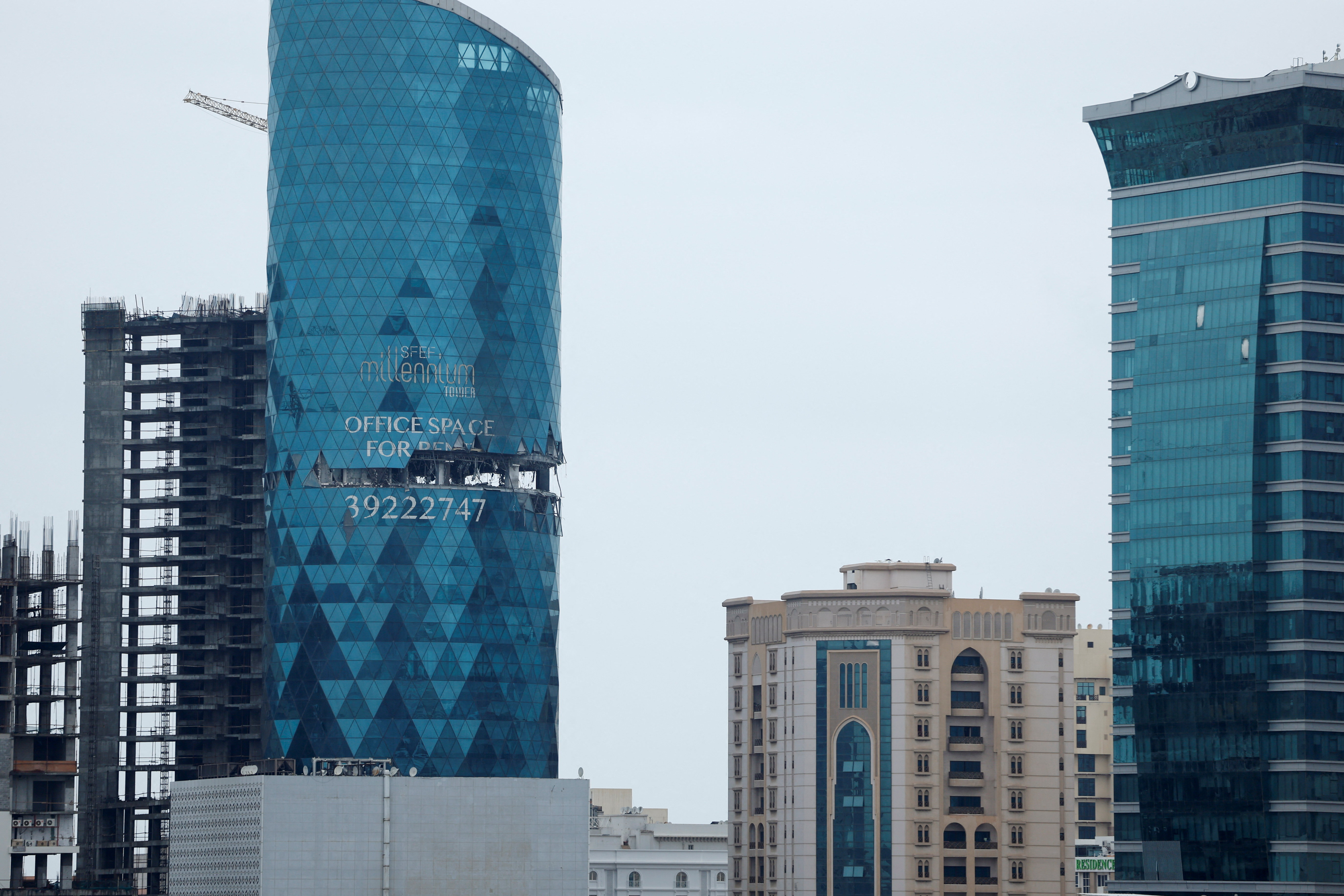 Building damaged in Iranian drone strike in Seef, Manama, Bahrain, March 2026