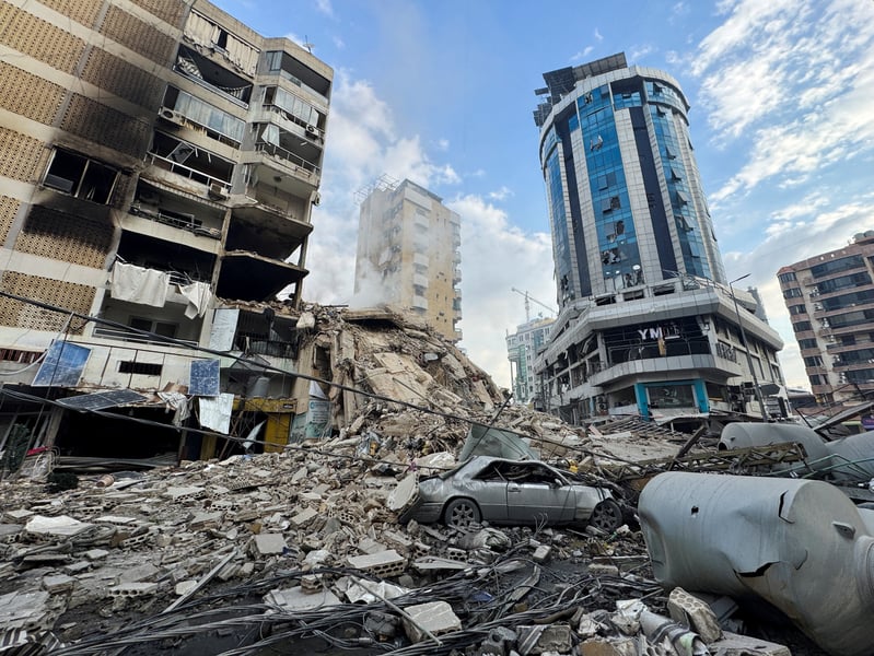Destroyed buildings in Beirut's southern suburbs Dahiyeh following Israeli airstrikes 2026