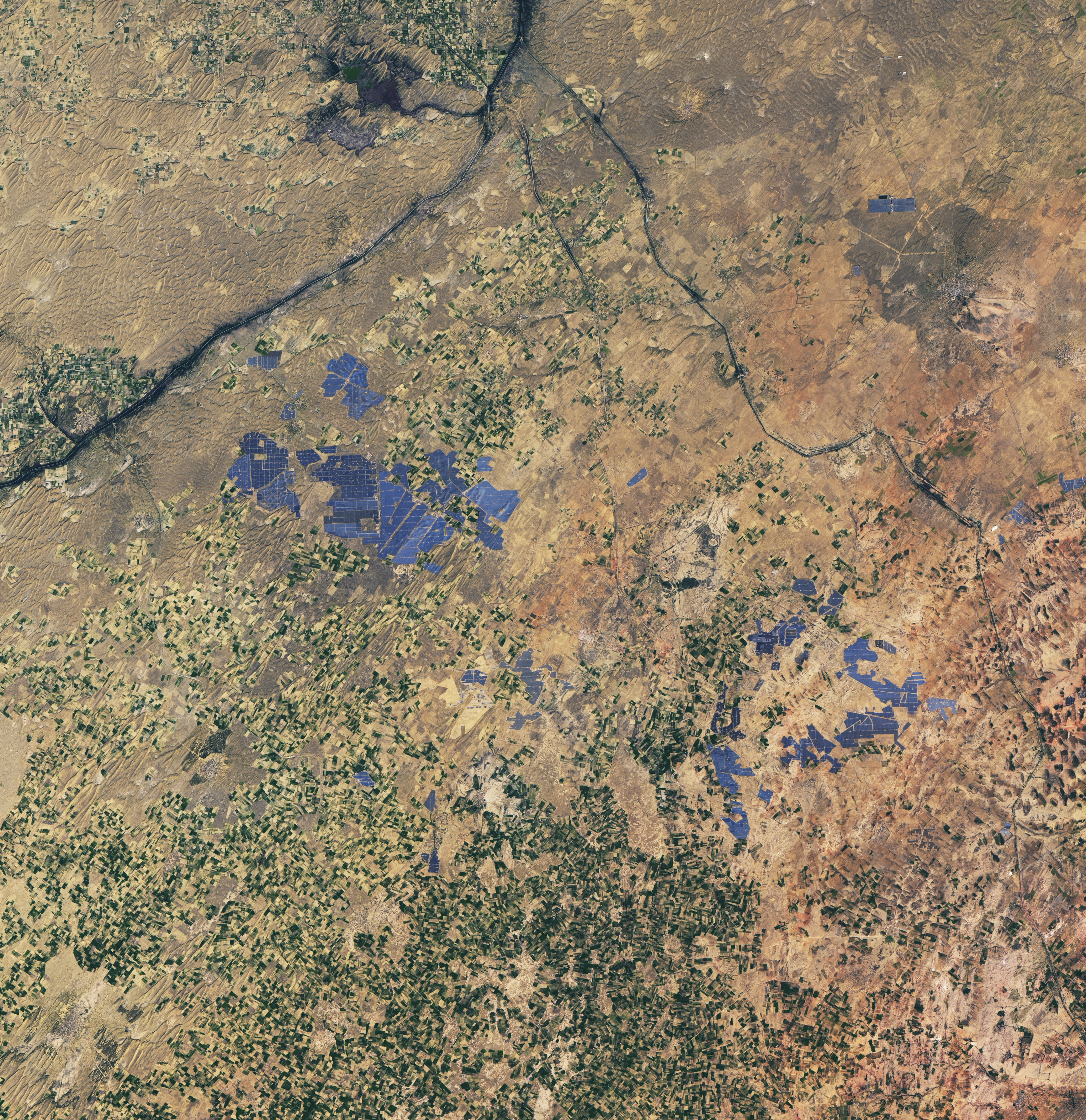 NASA Landsat 8 satellite image of Bhadla Solar Park in the Thar Desert of Rajasthan India