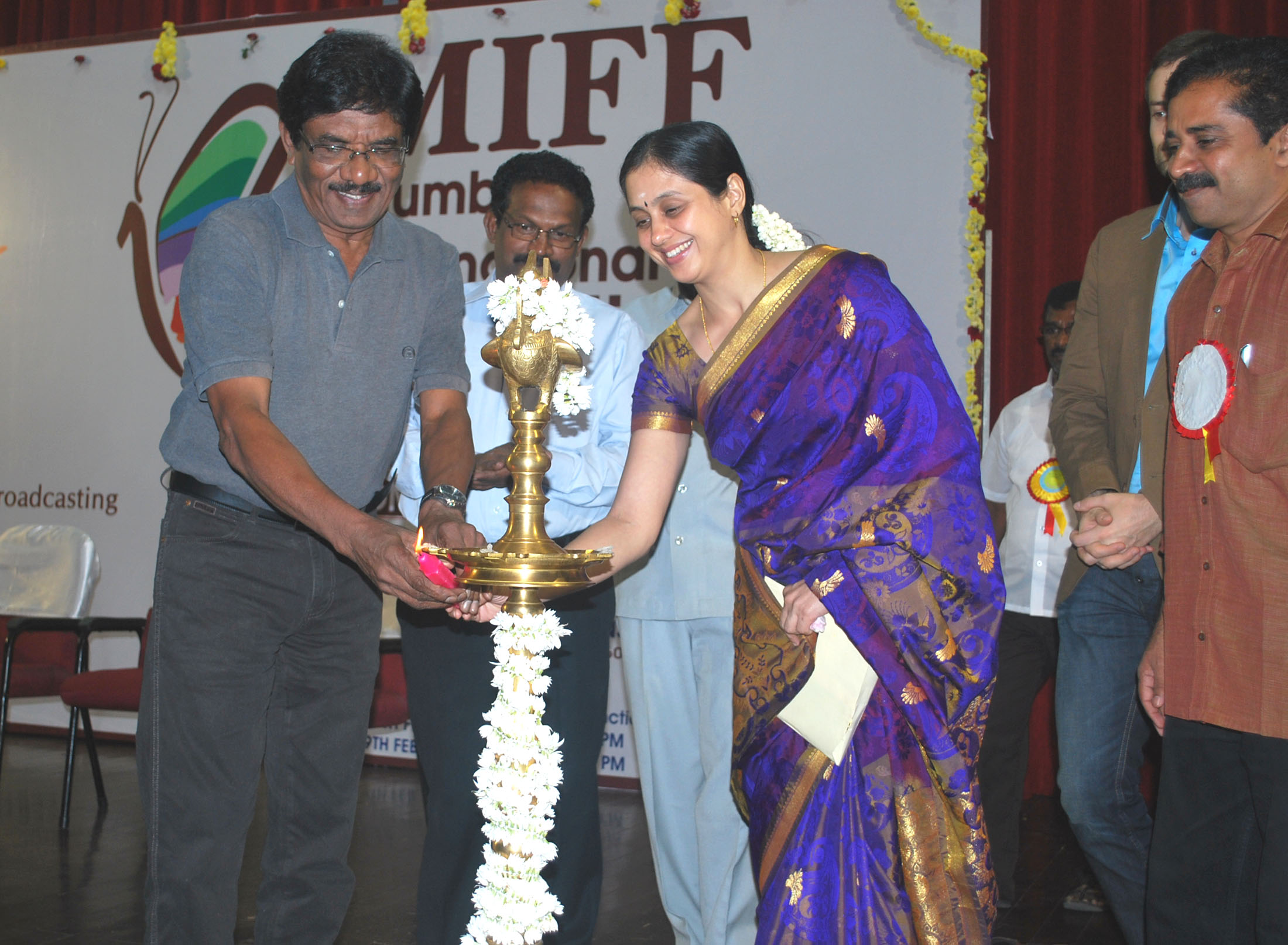 Tamil film director Bharathiraja, who died in Chennai at 84, lighting a ceremonial lamp at a film festival