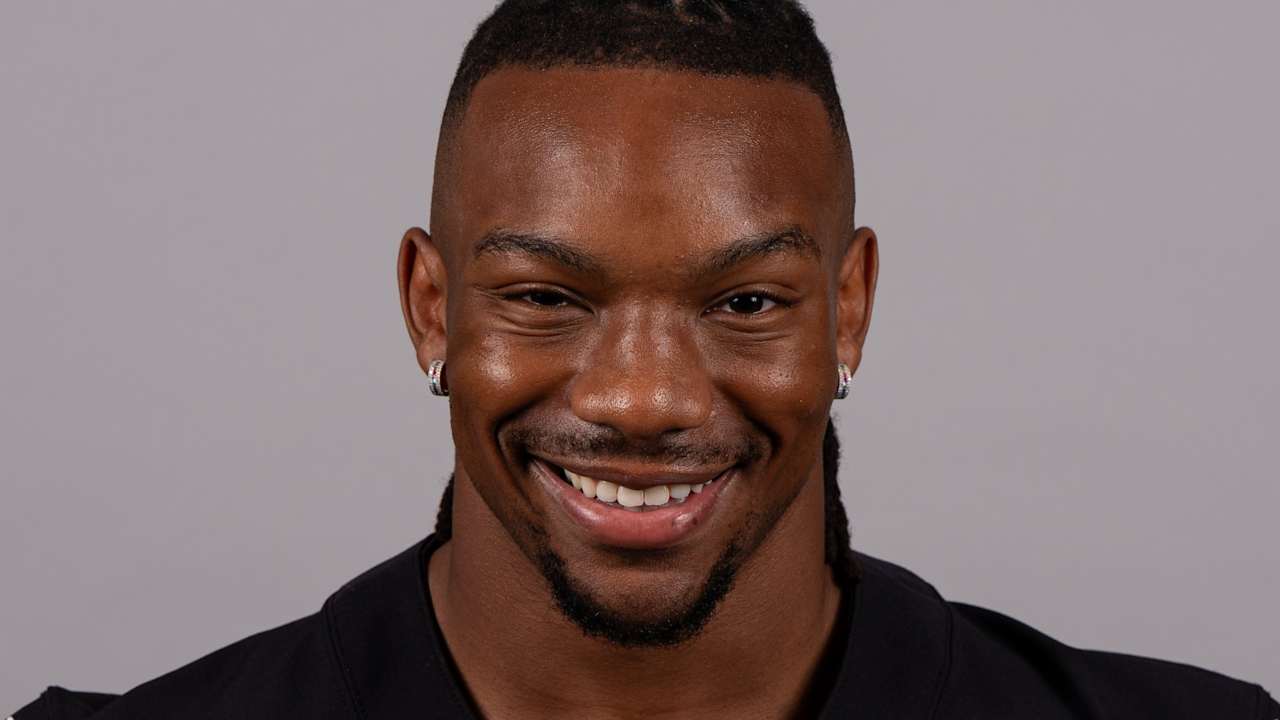 Bijan Robinson Atlanta Falcons running back poses for headshot at training facility 2025