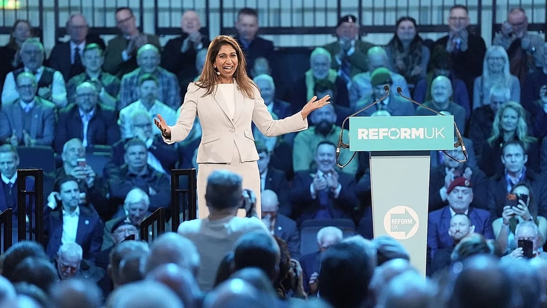 Suella Braverman who joined Reform UK and endorsed Nigel Farage’s Substack essay claiming Britain is a two-tier state against white people