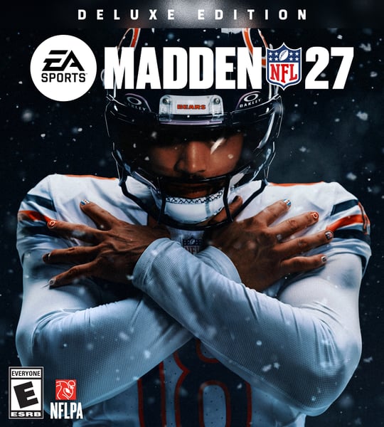 Caleb Williams Iceman celebration with snowflakes on Madden NFL 27 Deluxe Edition cover