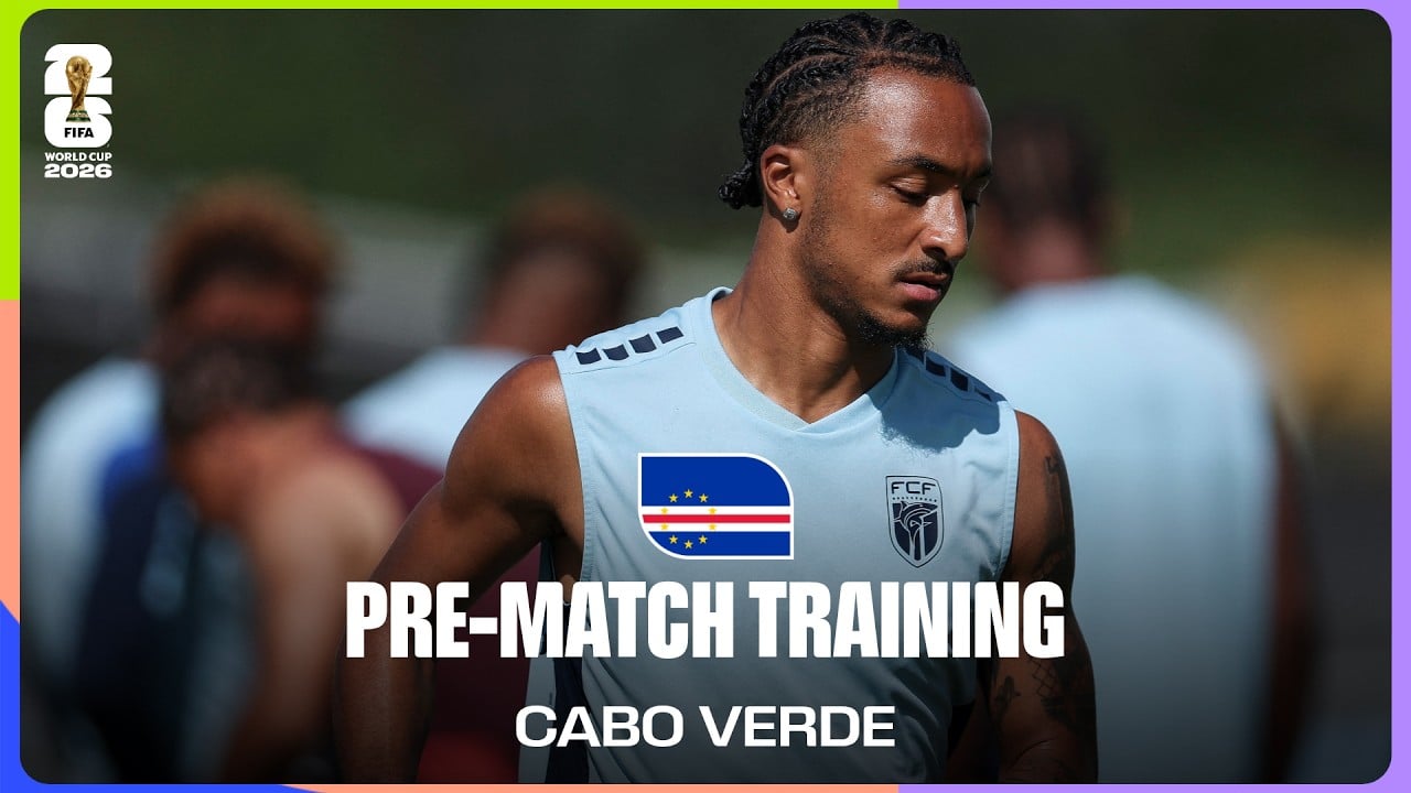 Cape Verde players train ahead of their World Cup Group H match against Saudi Arabia at NRG Stadium Houston
