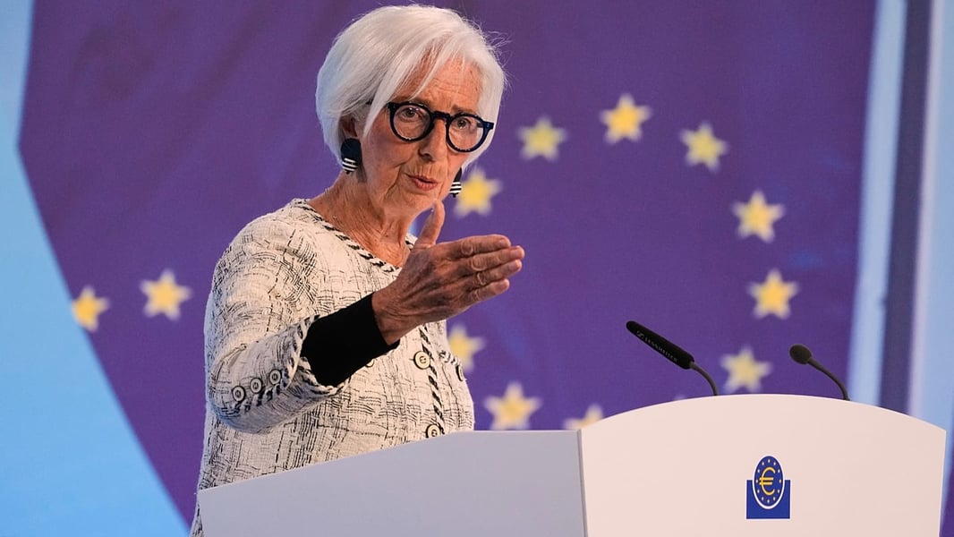 European Central Bank President Christine Lagarde at a press conference in Frankfurt