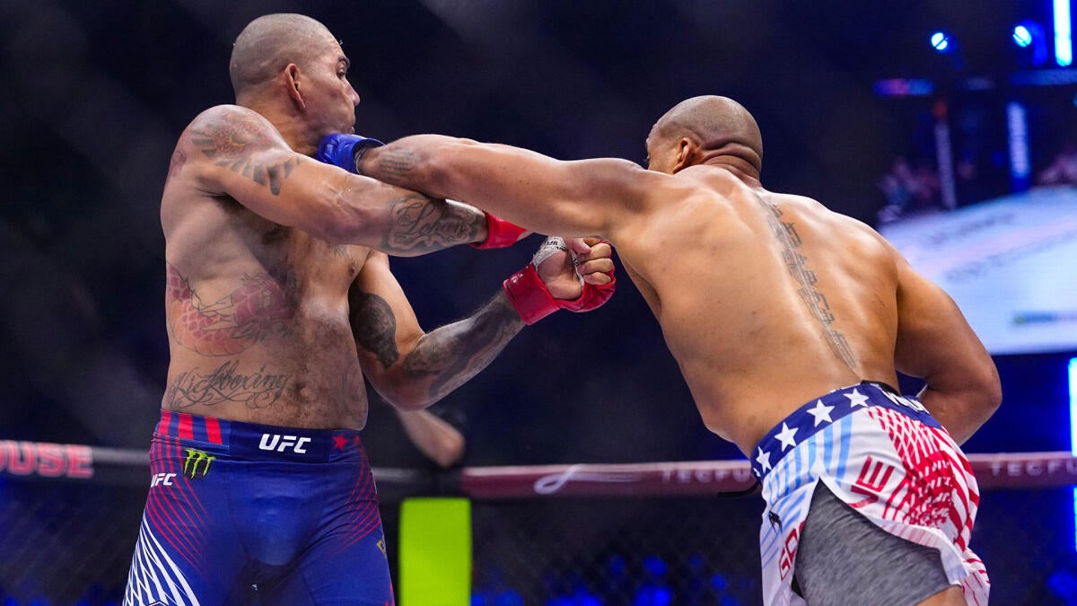 Ciryl Gane lands a punch on Alex Pereira during the interim UFC heavyweight title fight at UFC Freedom 250 on the White House South Lawn
