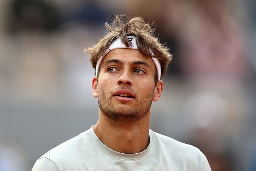 Flavio Cobolli of Italy reacts during a training session after Matteo Arnaldi withdrew from their French Open 2026 semifinal