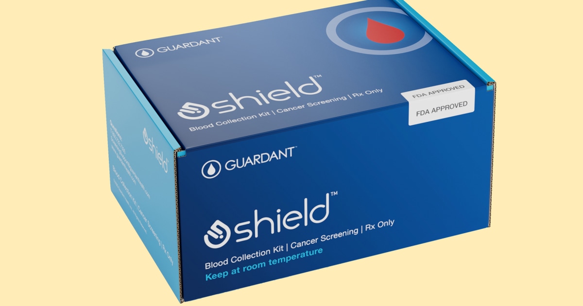 Shield blood test vial for colorectal cancer screening, added to American Cancer Society recommended options in May 2026