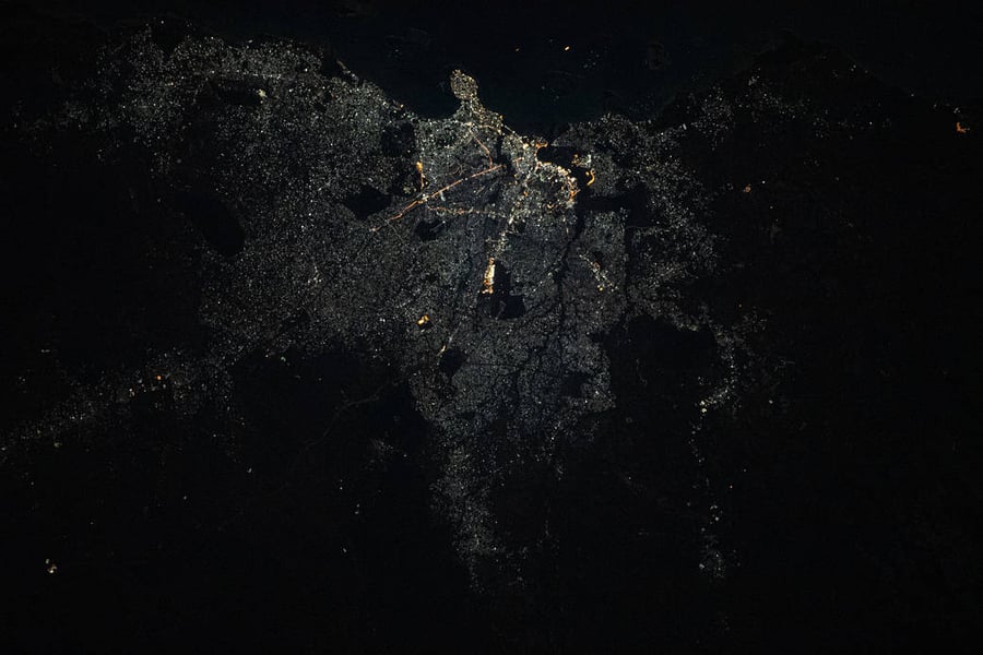 NASA ISS photograph of the East African Indian Ocean coast at night