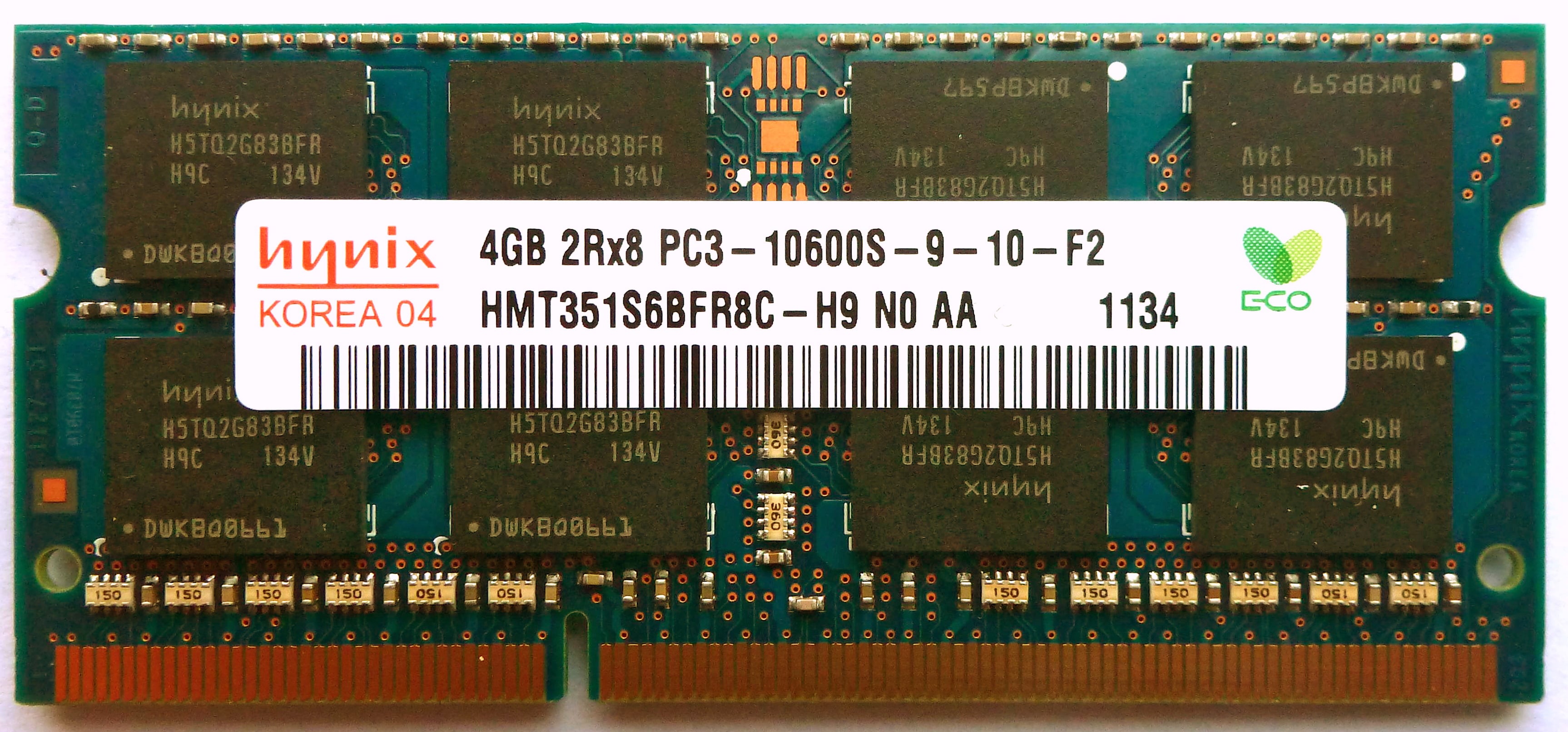 A 4GB DDR3 SO-DIMM memory module chip