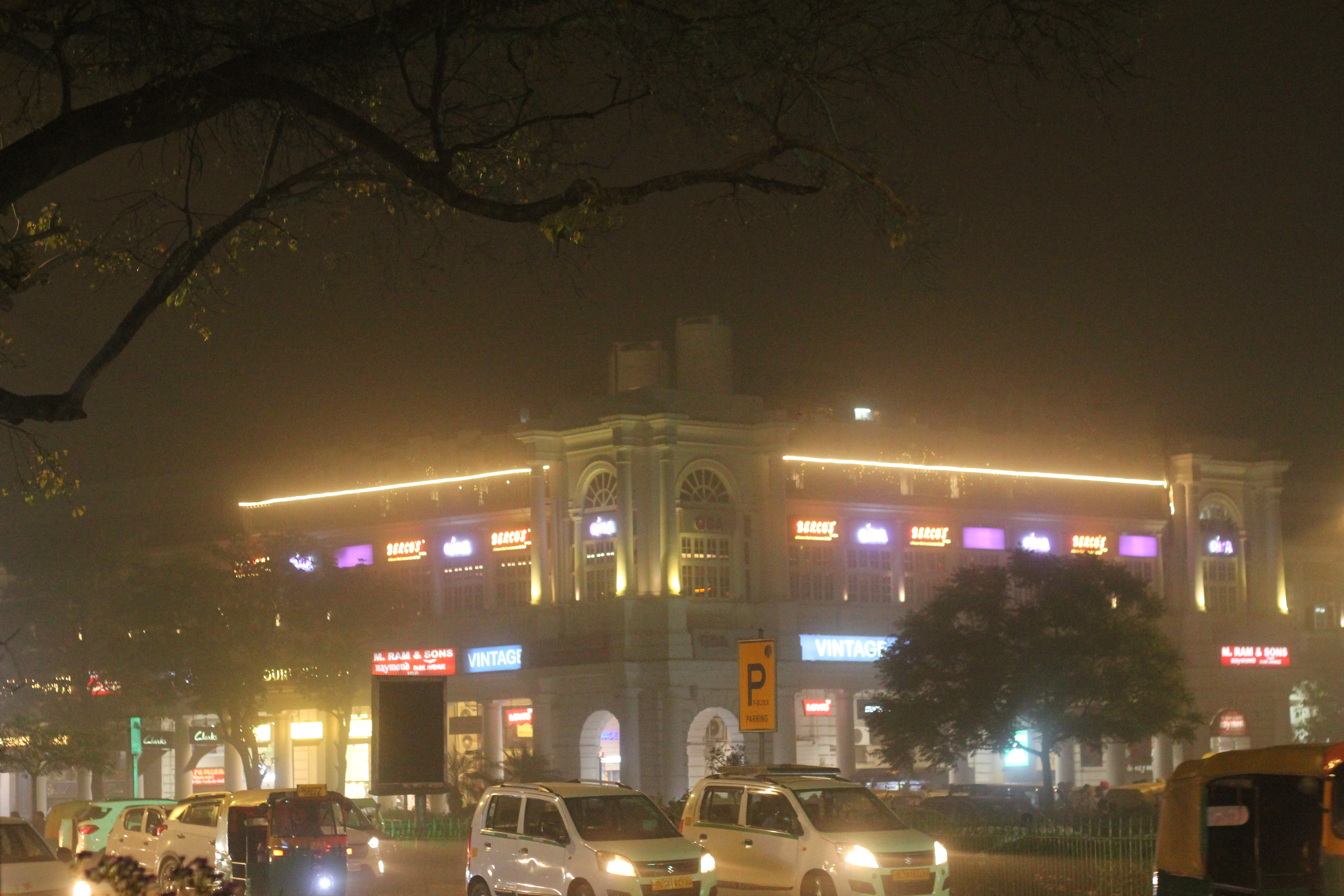 The E block of Rajiv Chowk in New Delhi under a hazy sky after a dust storm