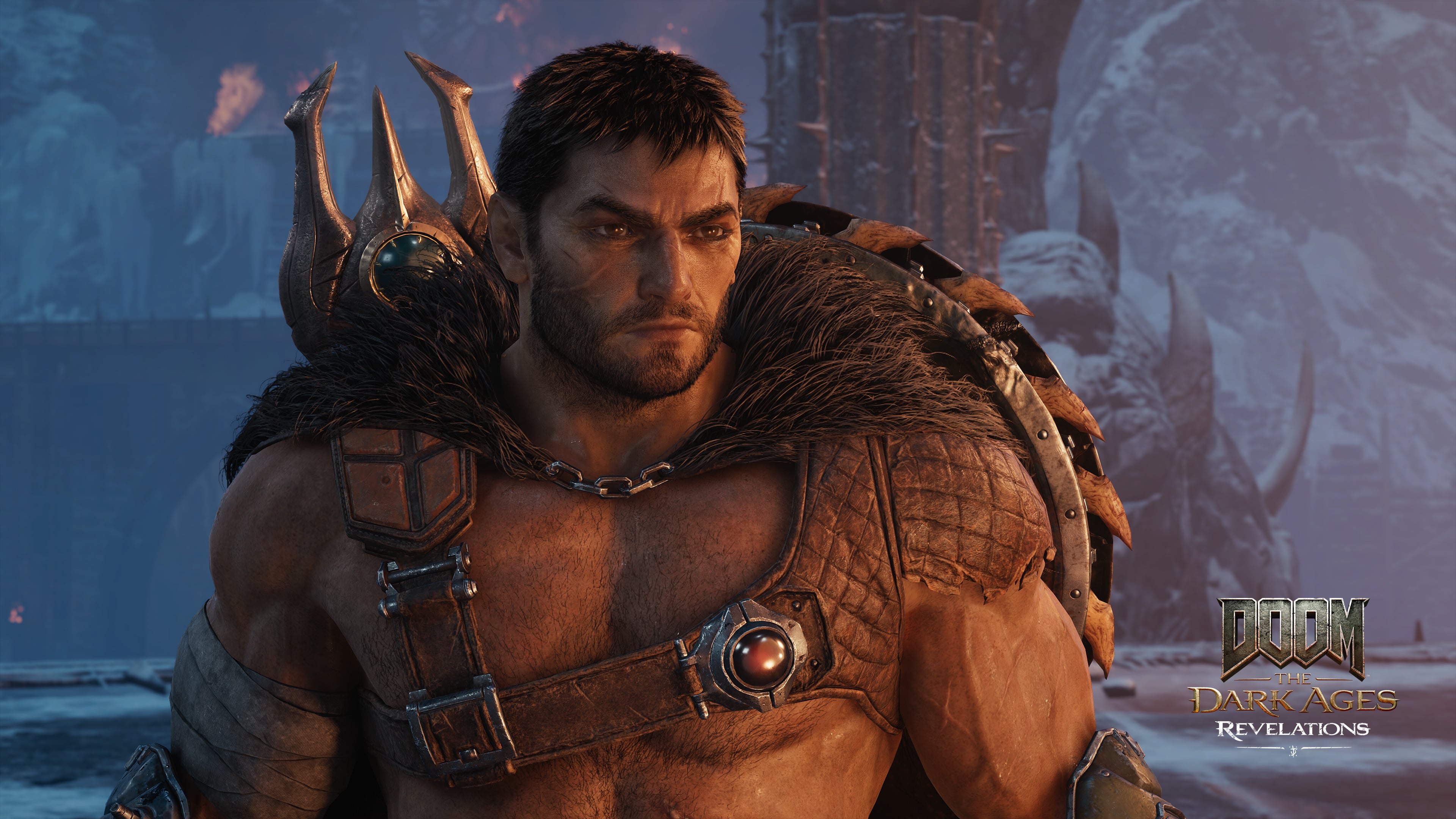 DOOM The Dark Ages Revelations DLC gameplay screenshot showing Chain Spear in action