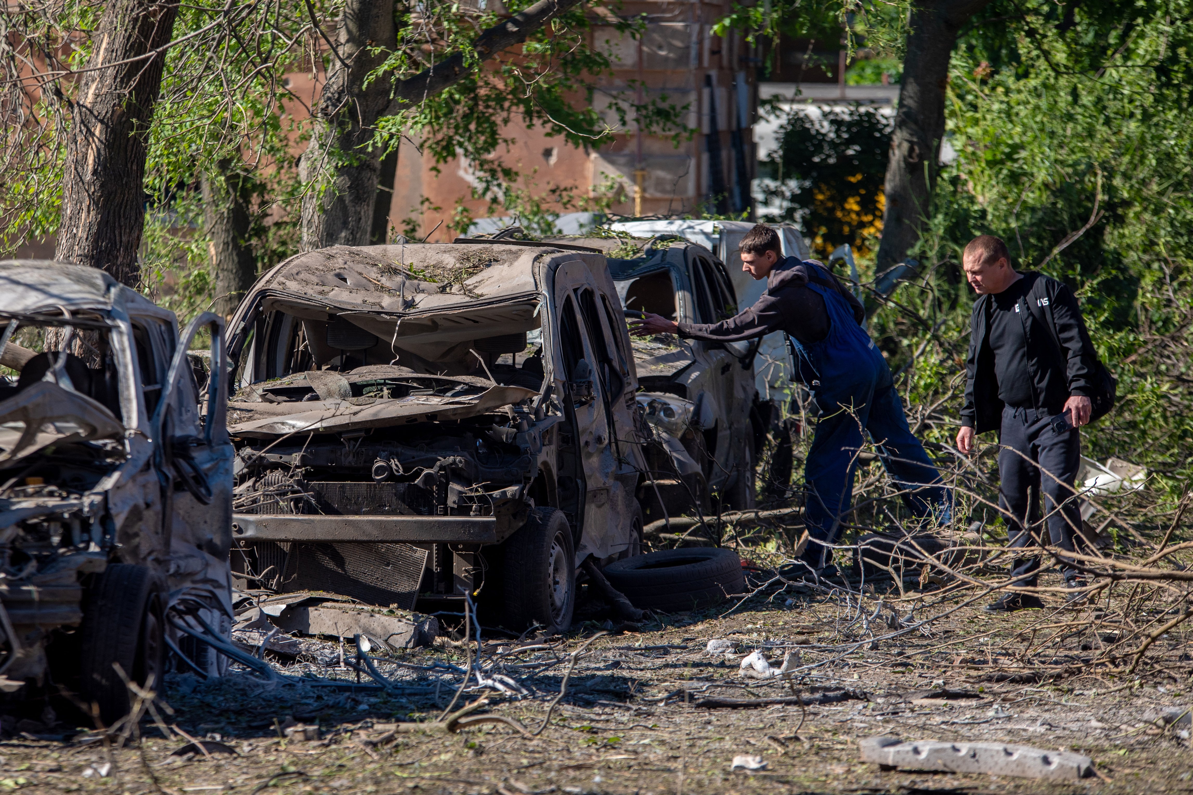 Aftermath of drone strike on passenger bus in Yenakiyevo Donetsk People's Republic June 2026