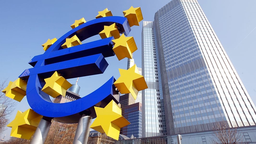 The twin-tower headquarters of the European Central Bank in Frankfurt, Germany