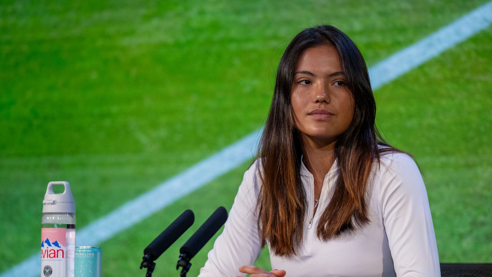 Emma Raducanu at Wimbledon 2026 before withdrawing with a stress fracture in her right lower leg hours before her opening match