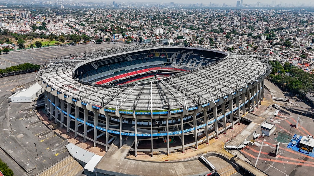 An aerial view of Estadio Azteca in Mexico City, the first stadium to host three FIFA World Cups