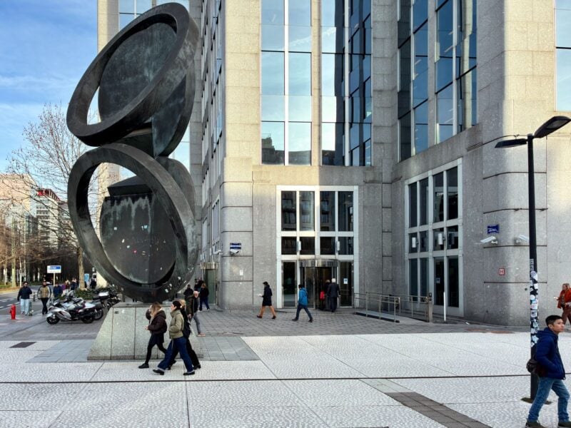 The headquarters of Euroclear Bank in Brussels, Belgium, where approximately 185 billion euros in frozen Russian assets are held
