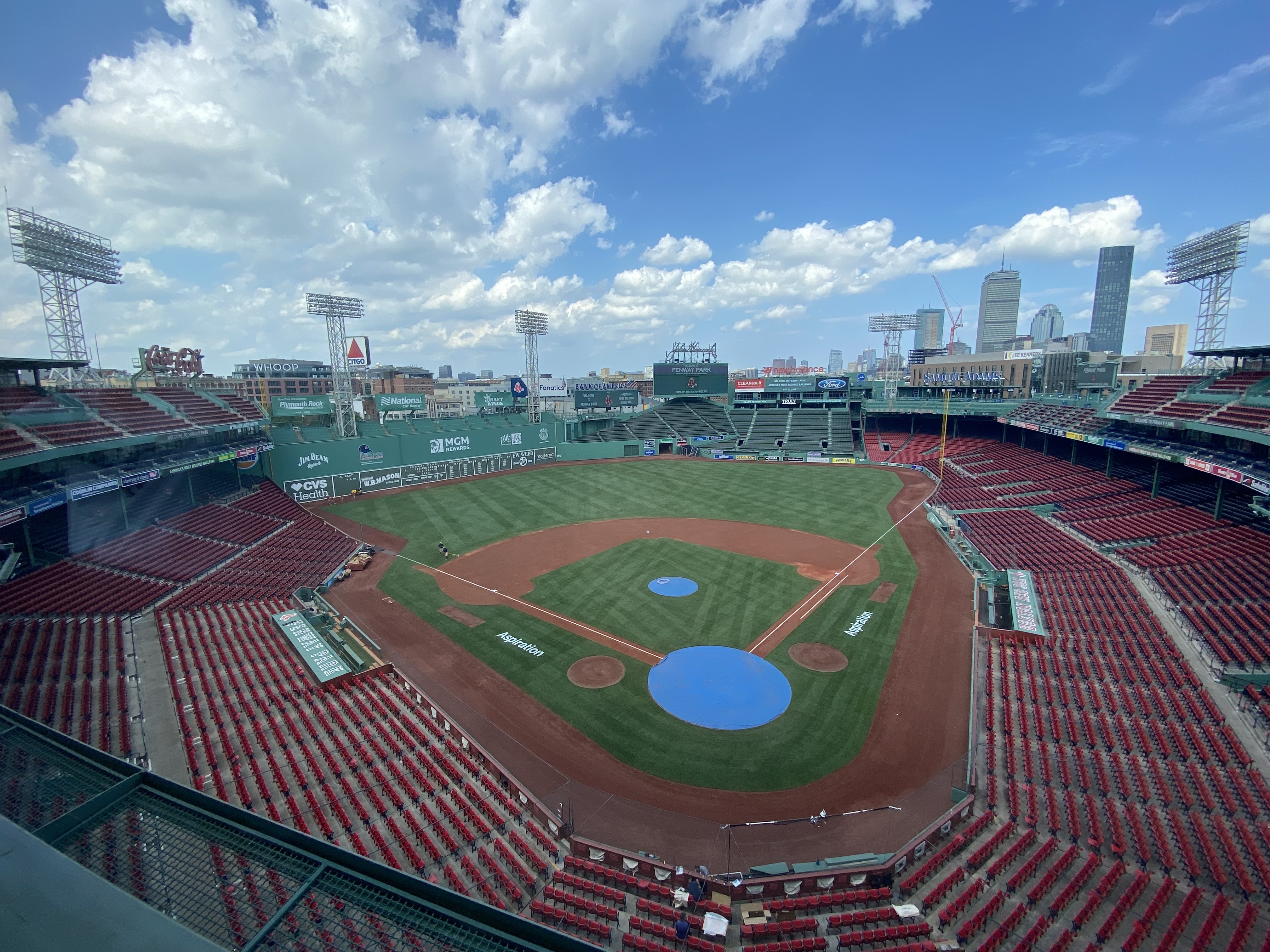 View of Fenway Park and the field from the press box, home of the Boston Red Sox