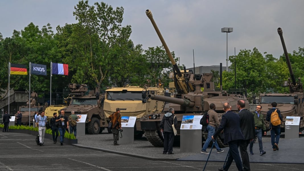 Protesters outside Eurosatory Defence and Security Exhibition Villepinte Paris France 2024