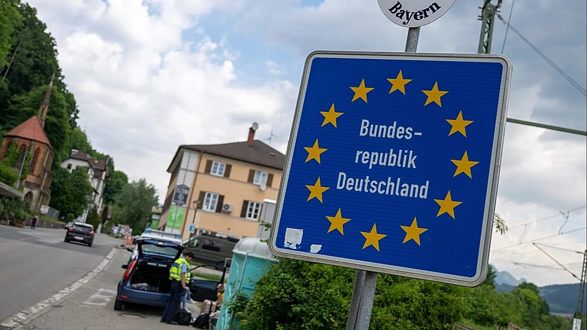 German border control checkpoint at internal Schengen border as EU Commission urges Germany to phase out checks