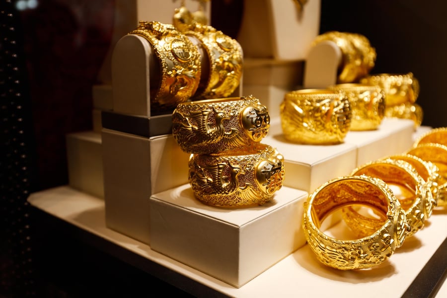 Gold jewelry on display in a Chinese store as gold rebound is forecast