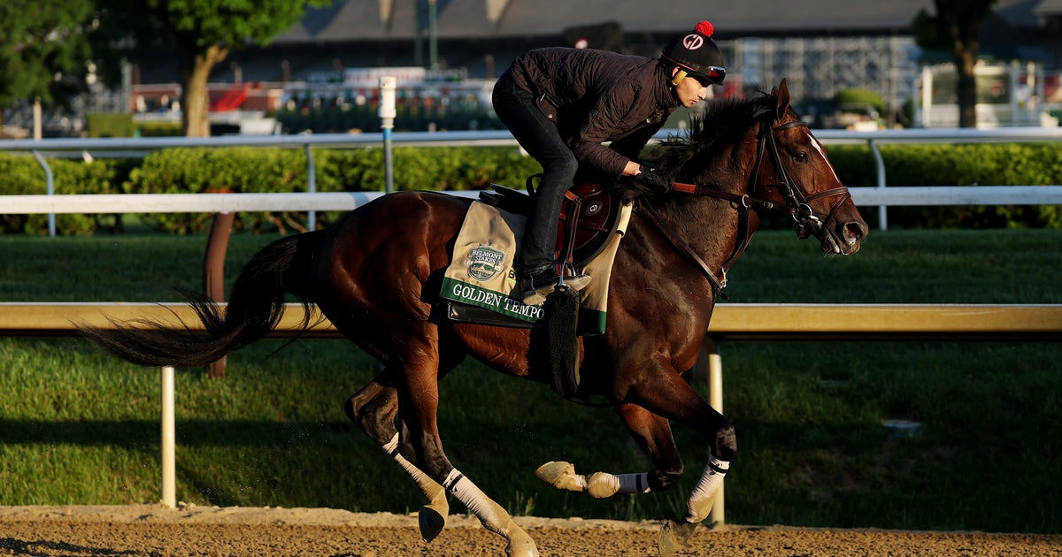 Trainer Cherie DeVaux and jockey Jose Ortiz with Golden Tempo after winning the 2026 Belmont Stakes