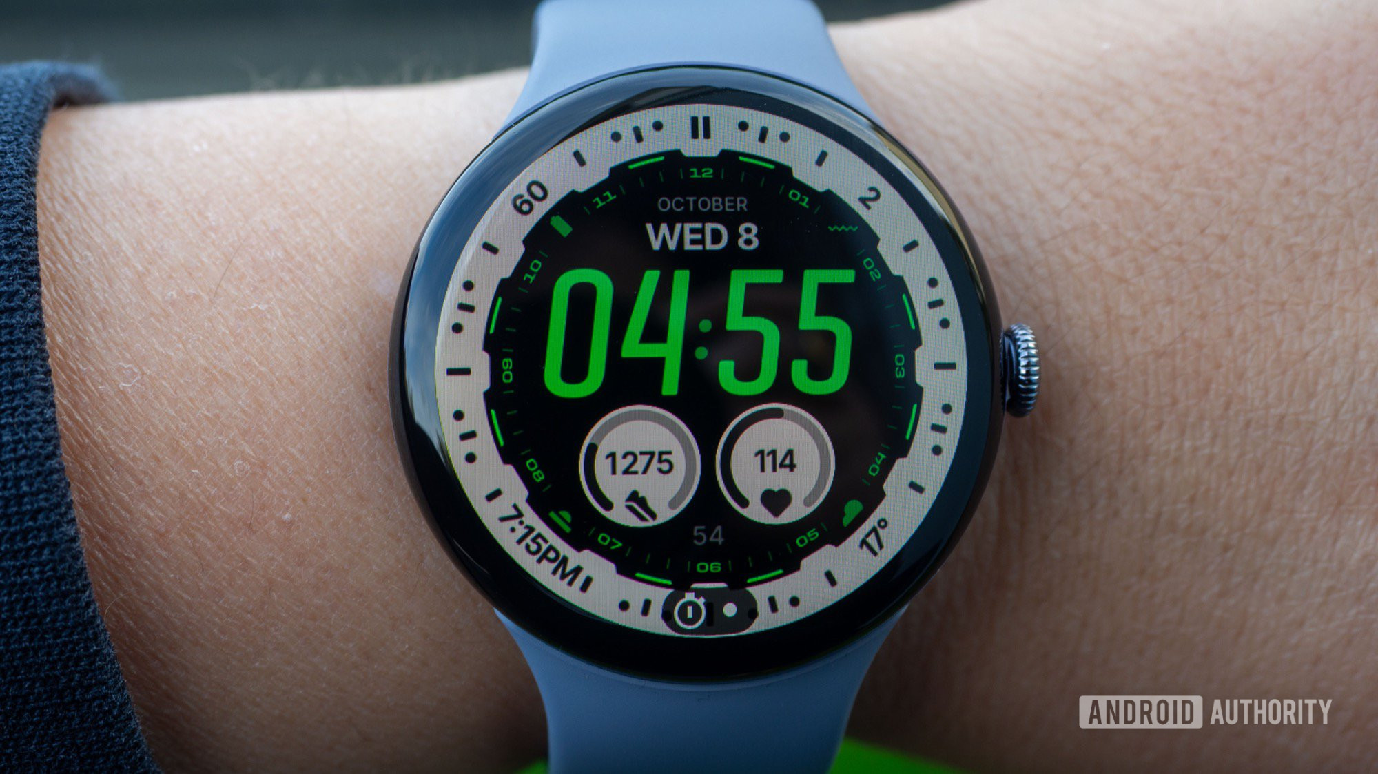 Google Pixel Watch 4 displaying Granza watch face ahead of Wear OS 7 update
