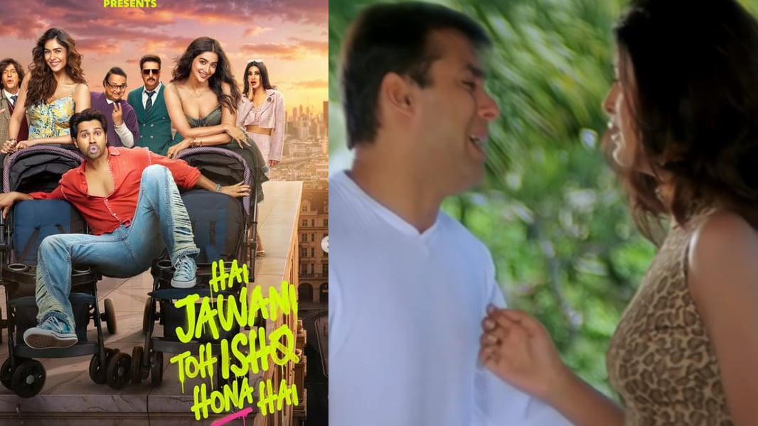 Promotional artwork of Hai Jawani Toh Ishq Hona Hai alongside Biwi No 1, the 1999 film whose songs are at the center of the Tips-Puja dispute