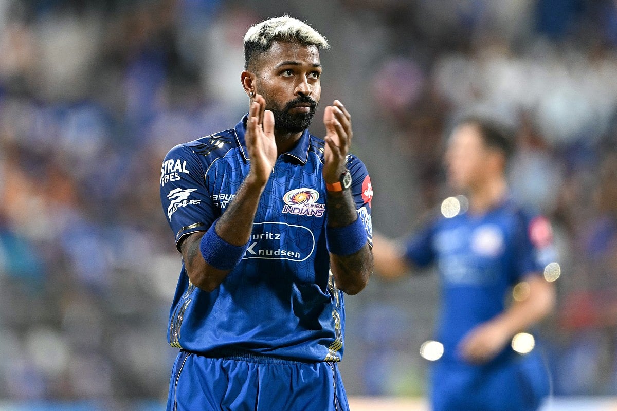 Hardik Pandya gestures on the field for Mumbai Indians during IPL 2026 at Wankhede Stadium