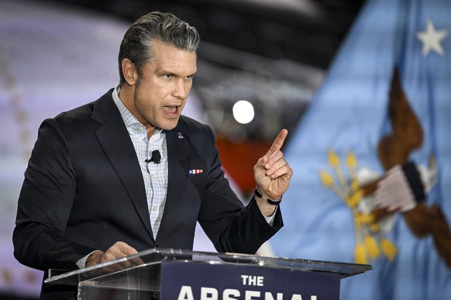 Defense Secretary Pete Hegseth at the Pentagon after claiming vindication over Anthropic expulsion and Fable 5 export controls