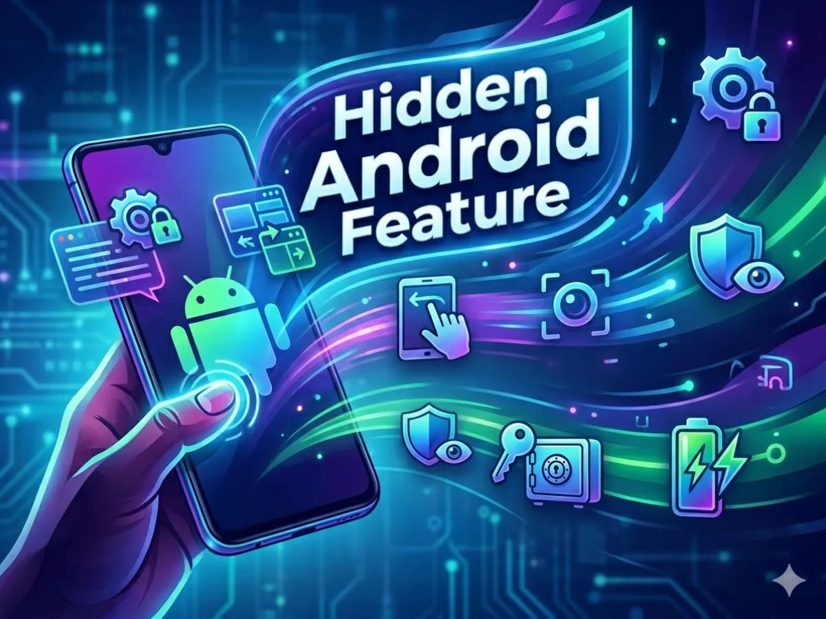 Android smartphone showing hidden Android features including Notification History, Focus Mode, and Live Caption
