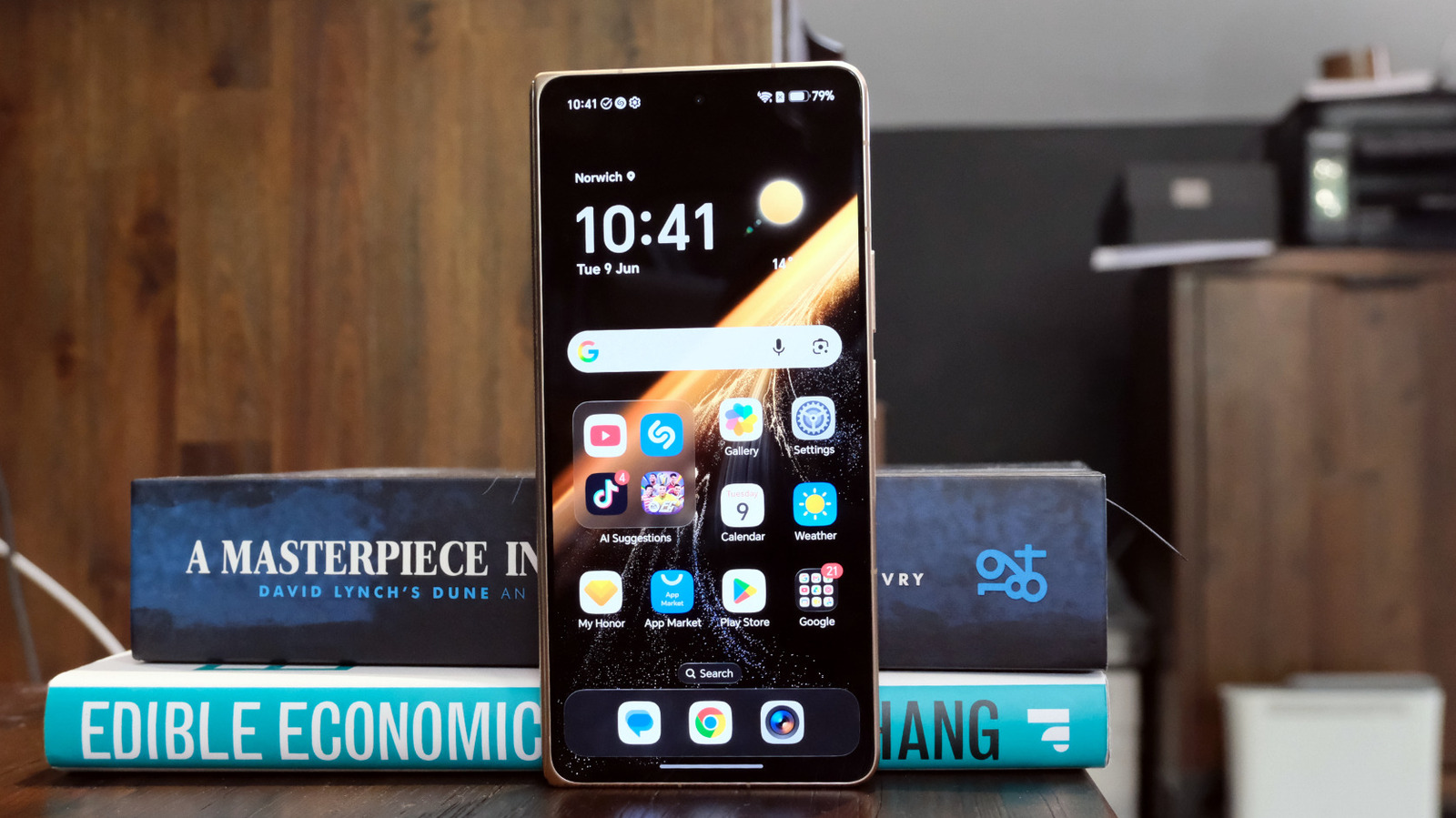 Honor Magic V6 foldable smartphone open showing inner 7.95-inch AMOLED display