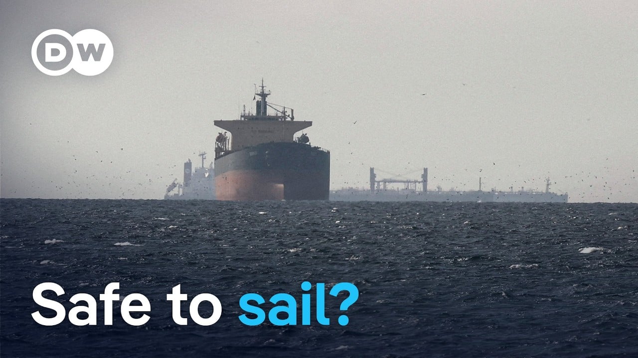 Ships navigating the Strait of Hormuz evacuation corridor before the IMO suspended the programme