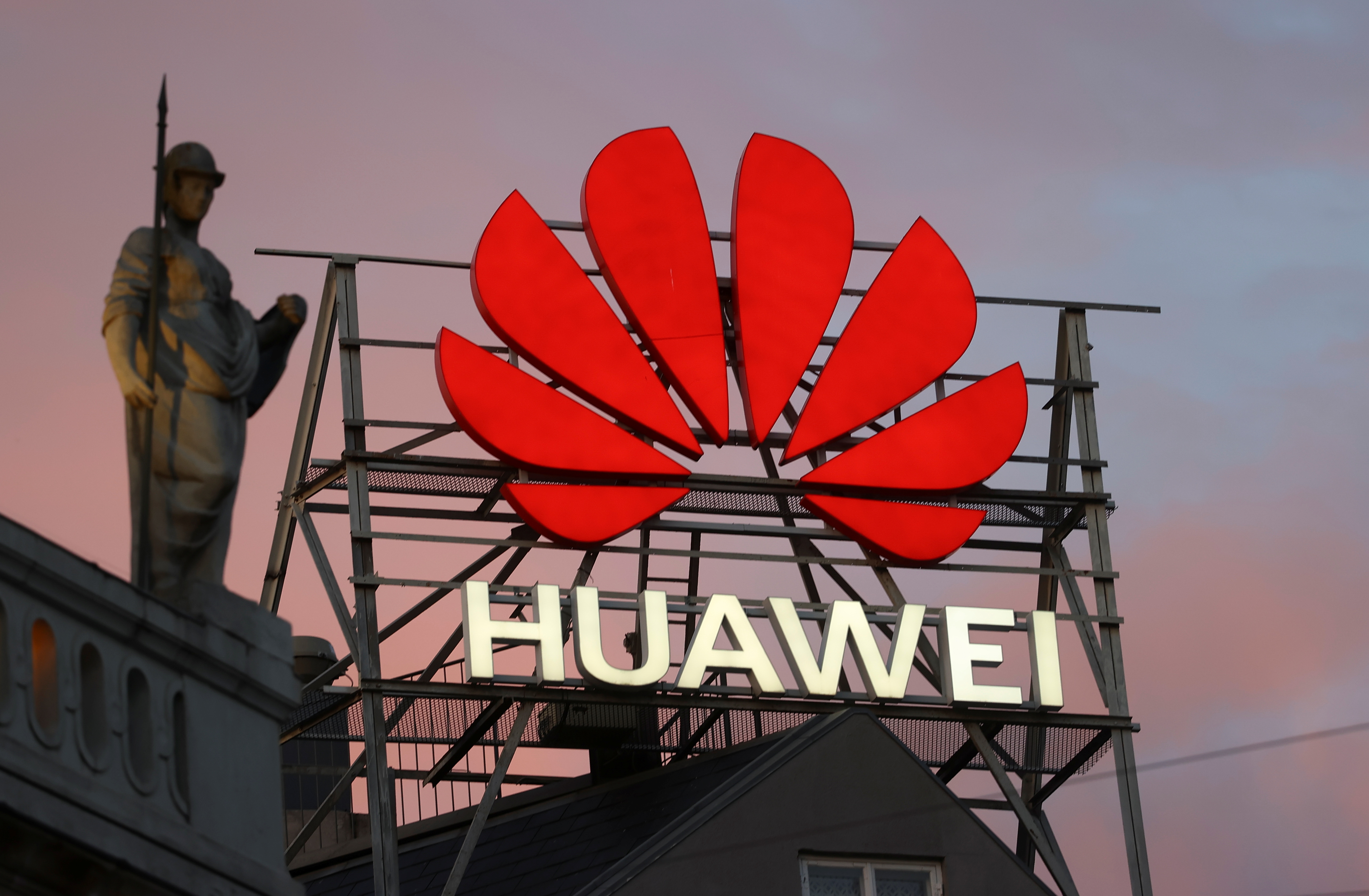 The logo of Chinese telecommunications giant Huawei on a building