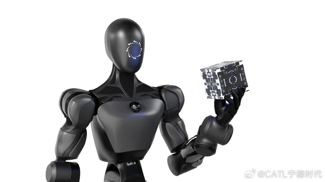 A Xiaomo humanoid robot working on an electric-vehicle battery assembly line