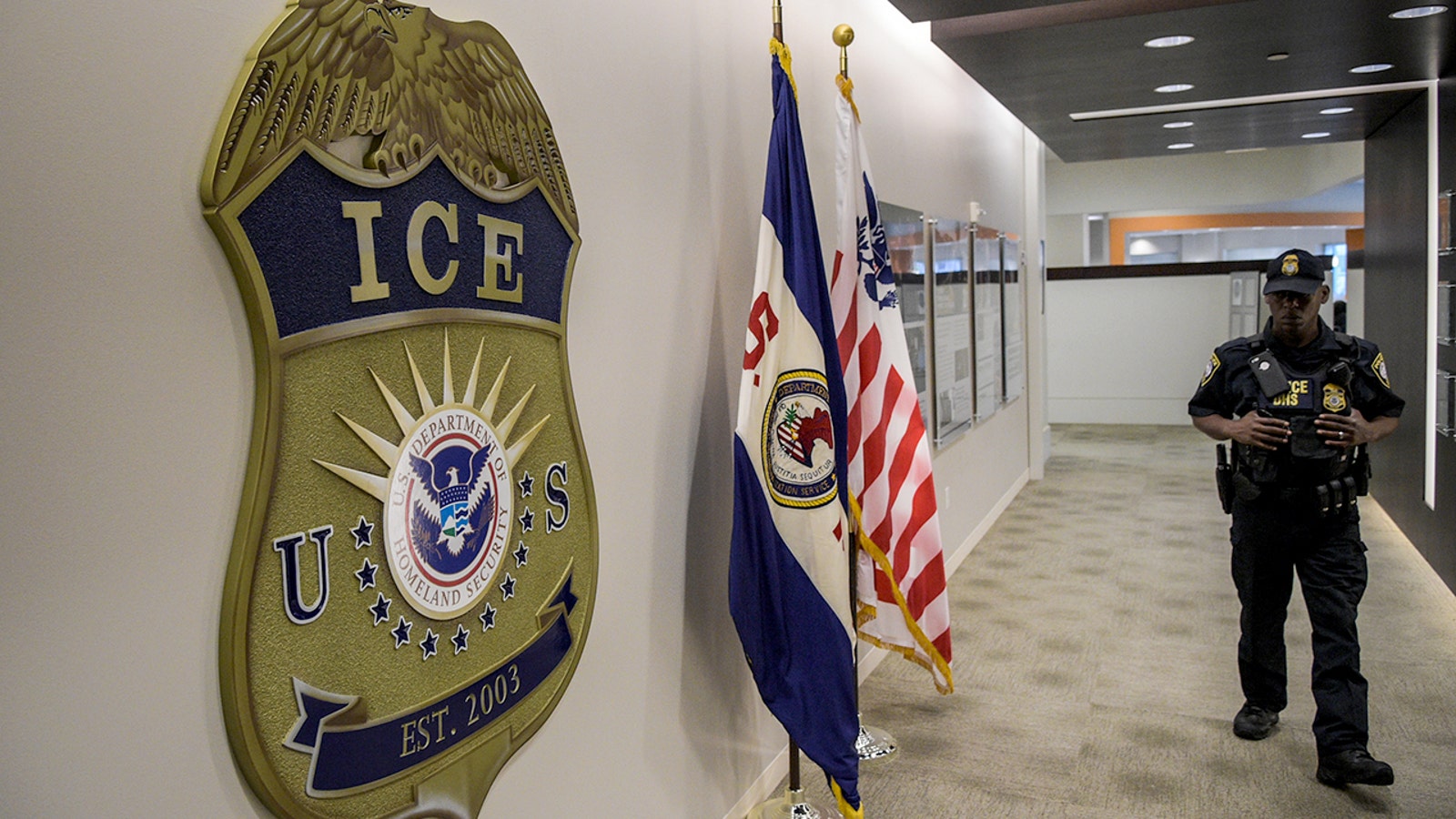 An Immigration and Customs Enforcement insignia