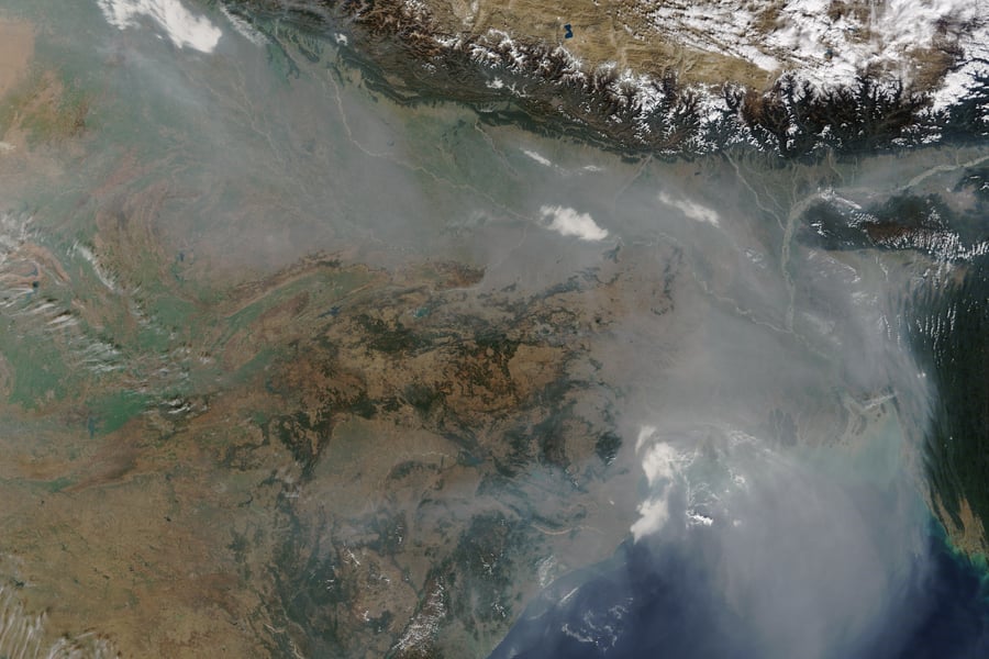 NASA Terra MODIS image of Indo-Gangetic Plain under haze January 3 2016 northern India Bangladesh