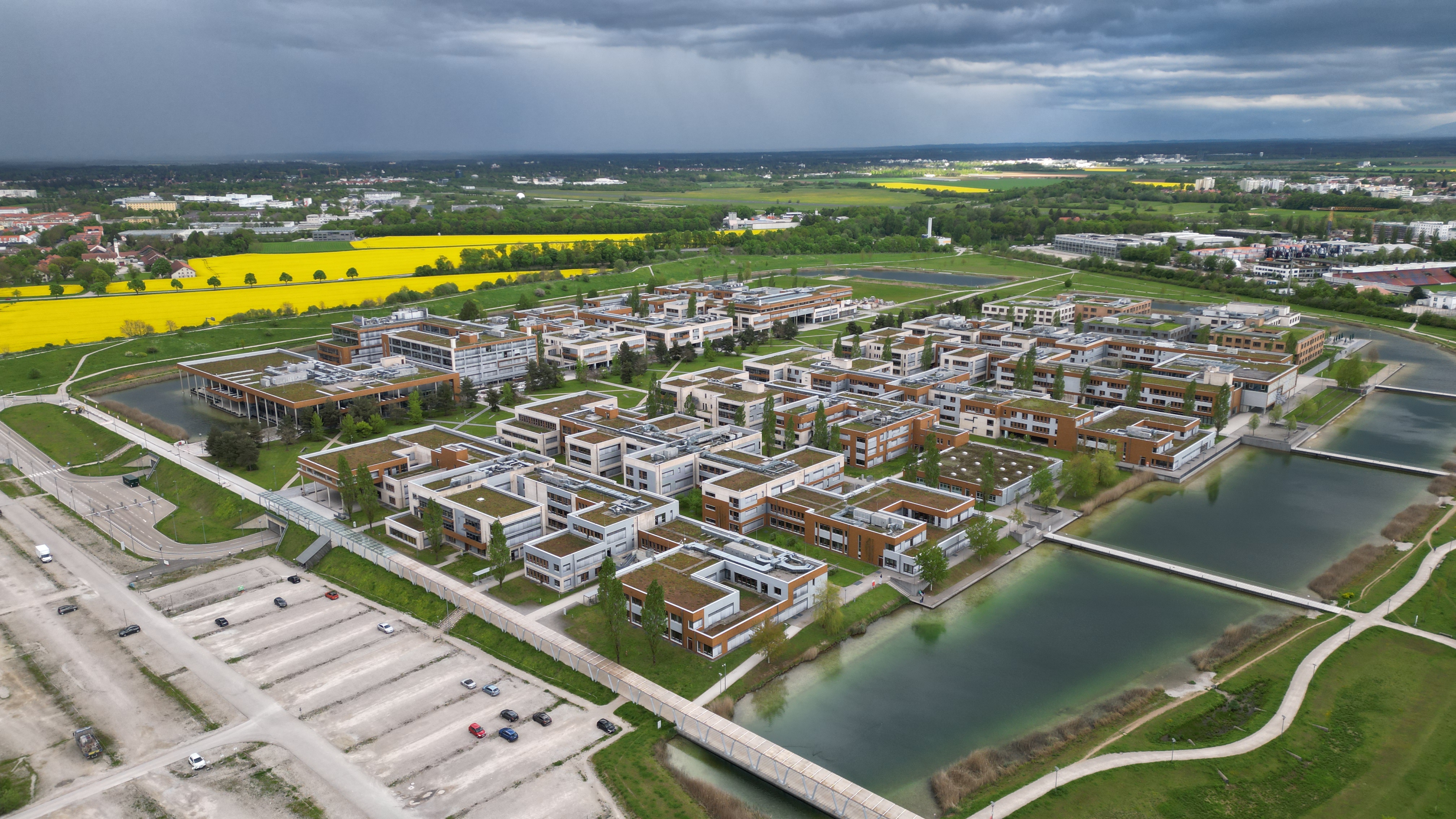 Aerial view of Infineon Technologies Campeon headquarters near Munich, Germany