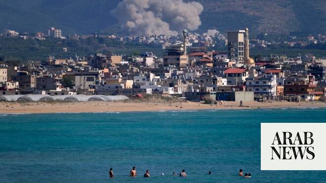 Smoke rises from an Israeli airstrike on Qlaileh village as seen from the southern port city of Tyre, Lebanon