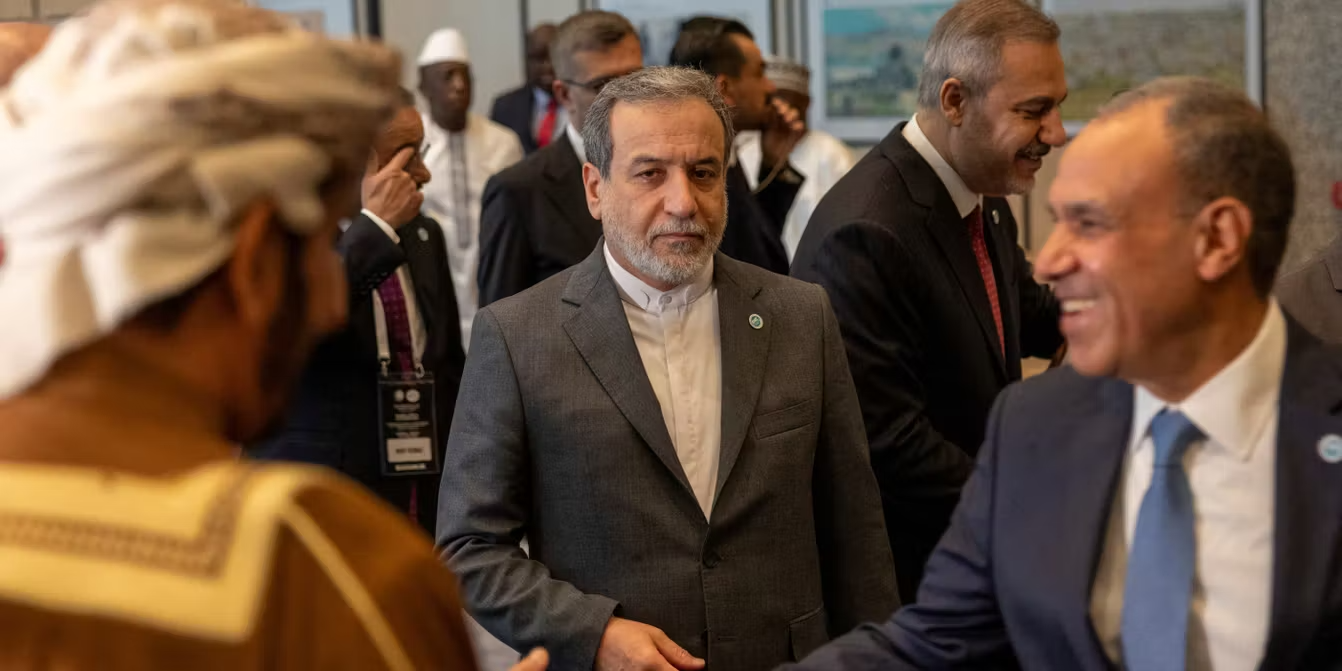 Iranian Foreign Minister Abbas Araghchi speaks as Iran demands Israeli withdrawal from Lebanon during US-Iran peace negotiations.
