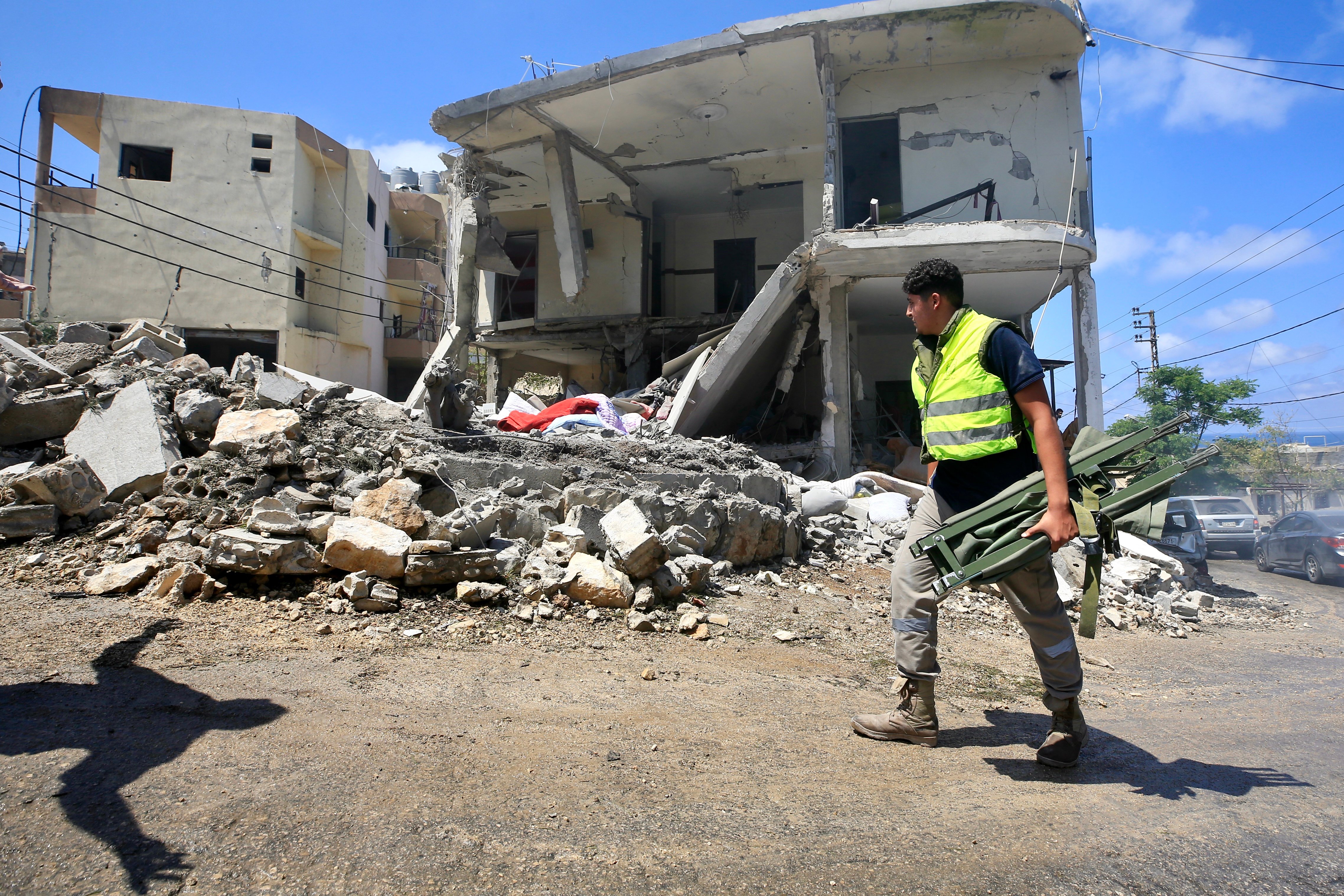 People survey damage following Israeli air strikes on Saksakiyah village in south Lebanon on June 6, 2026