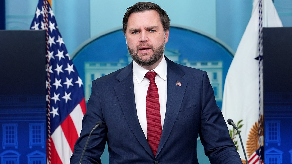 Vice President JD Vance speaks at a White House briefing on federal task force operations